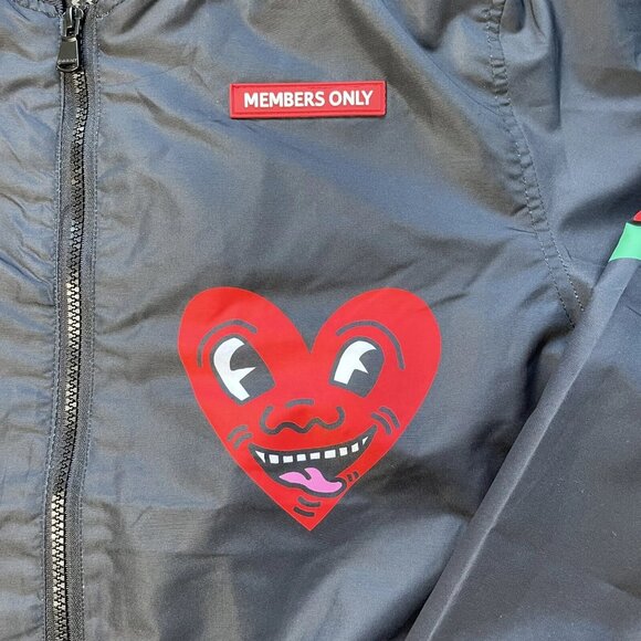 [L] KEITH HARING x MEMBERS ONLY Pyramid Heart Dance Artwork Bomber Jacket Black - Picture 6 of 10
